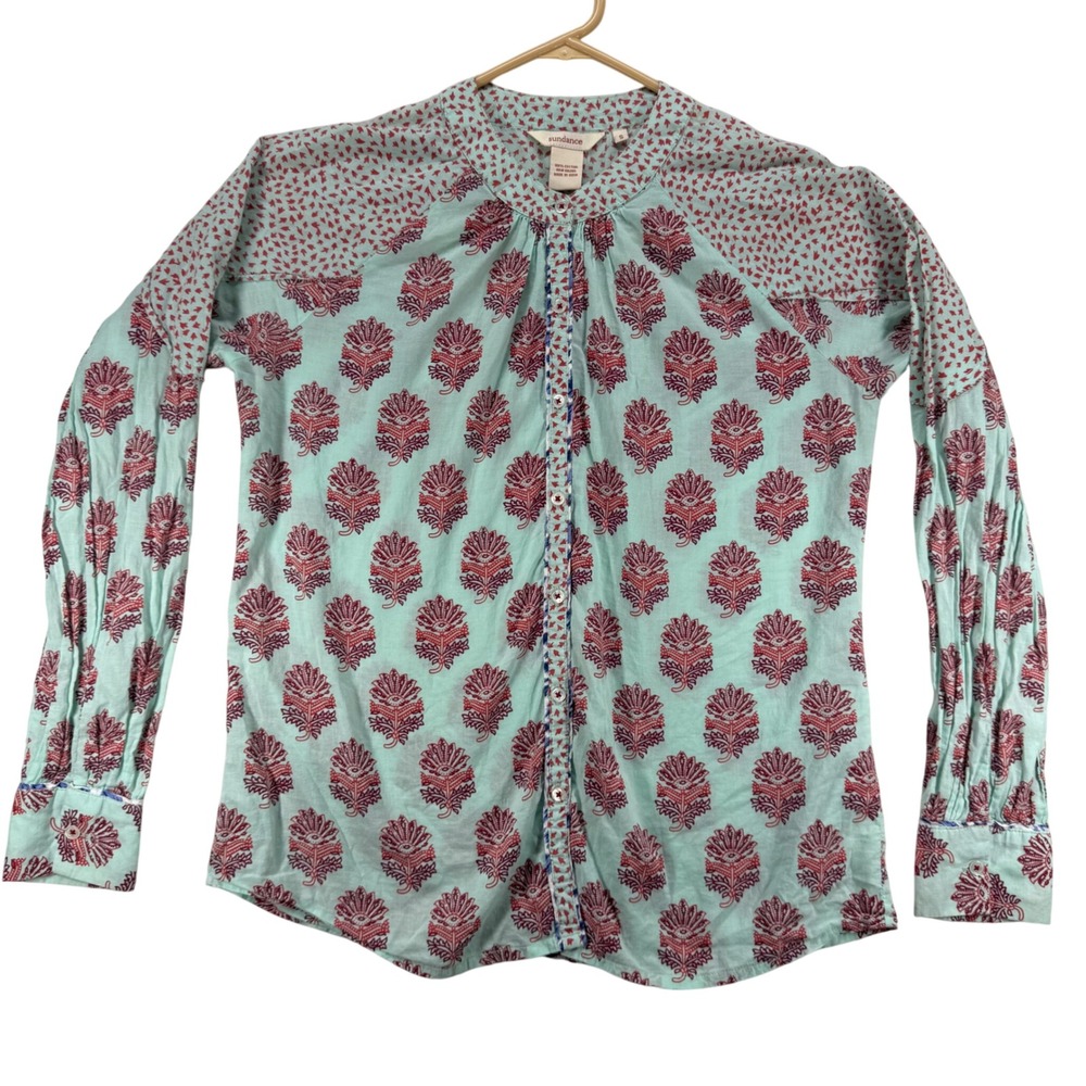 Sundance Cotton Blouse Floral Print Long Sleeve Button Down‎ Top Size S
